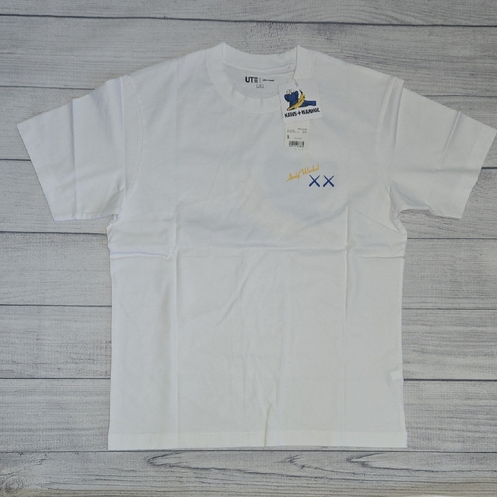 KAWS x Warhol x Uniqlo UT Graphic T-Shirt White/Blue/Yellow Size S NWT